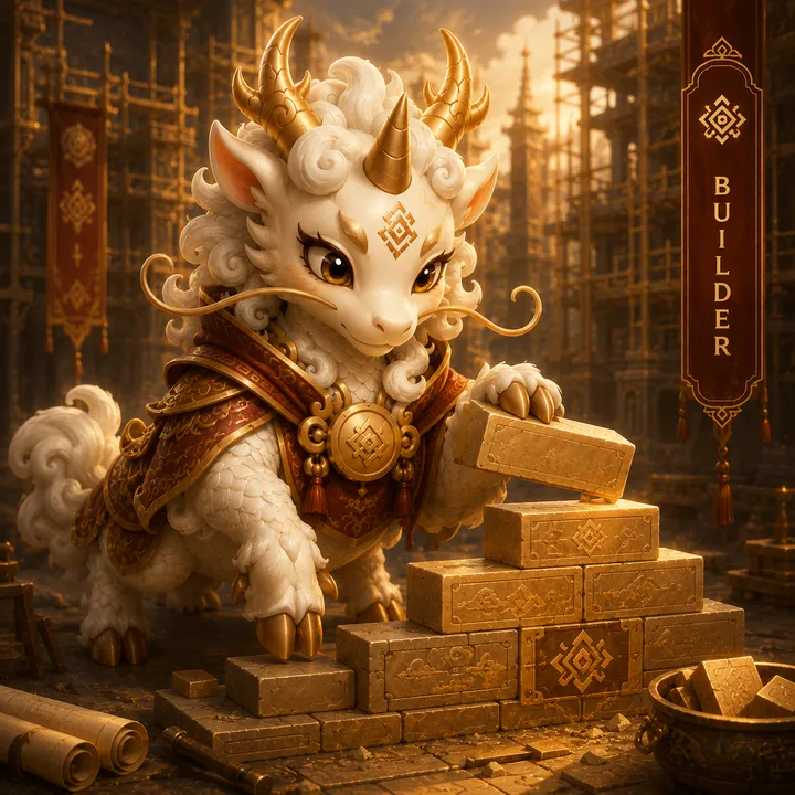 Kiri setting a golden brick onto a rising wall